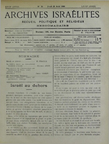 Archives israélites de France. Vol.67 N°35 (30 août 1906)